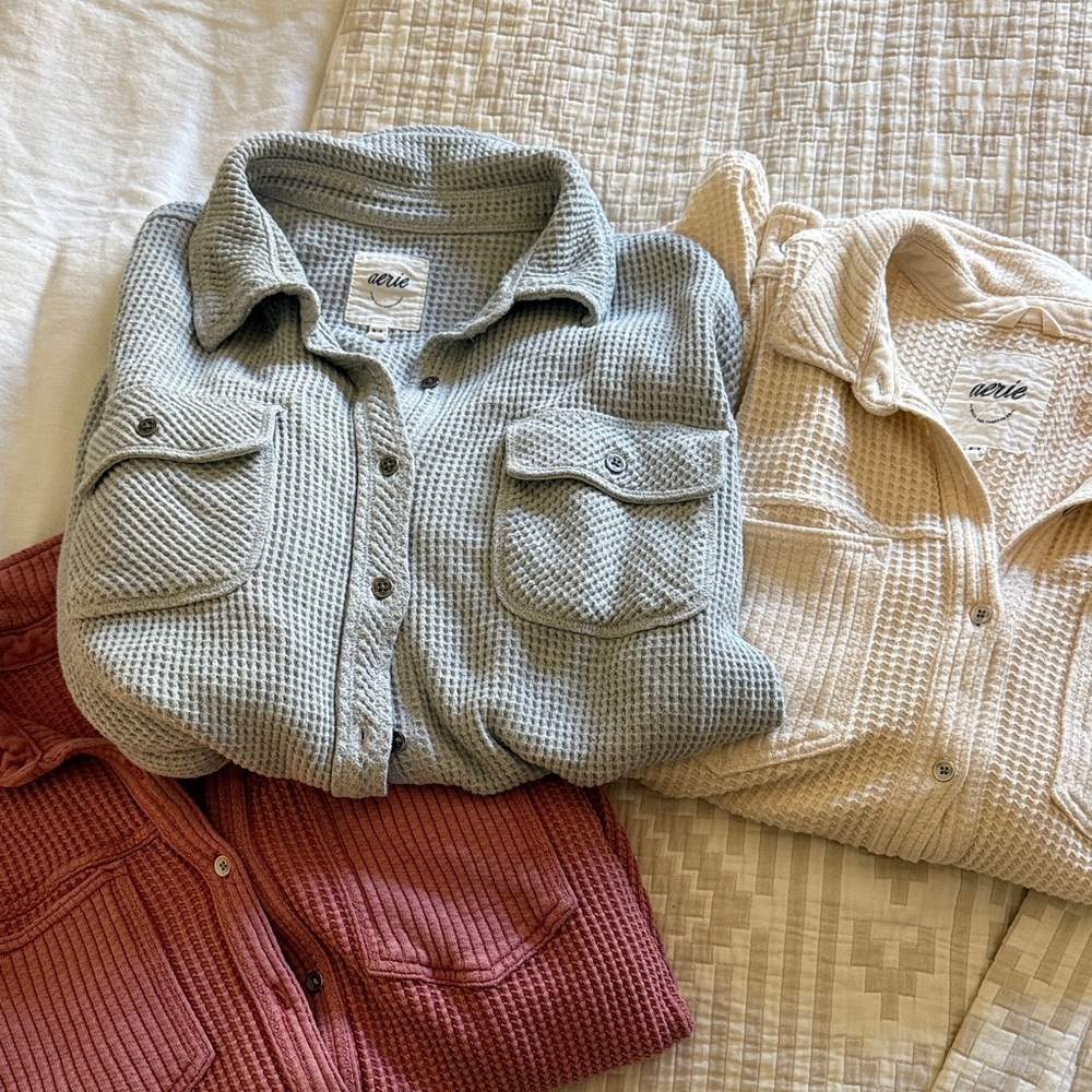 Aerie Lumber Jane Bundle - Waffle Knit Button-Front Sweater Shirt - size medium